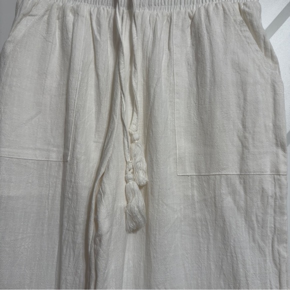 Women’s White Linen Blend Wide Leg Pants M High Waist Boho Beach Lounge Casual - Picture 5 of 7